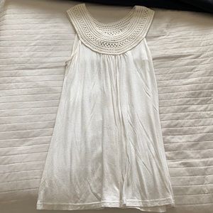 Cream tank with knit neckline